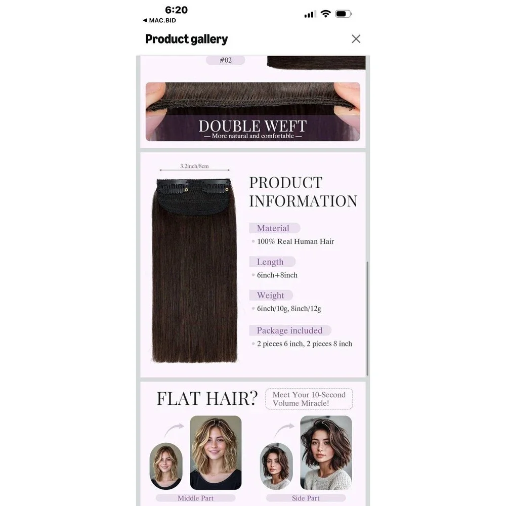 4 Piece Set of Human Hair Clip in Extensions - Brand new Never Used